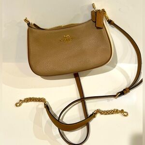 Taupe and cream leather Coach purse